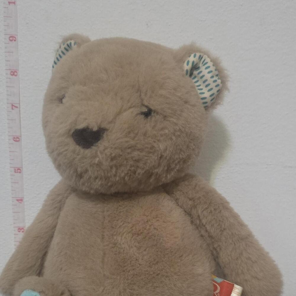 b softies Brown teddy bear with blue polka dots on ears #teddybear #polkadots